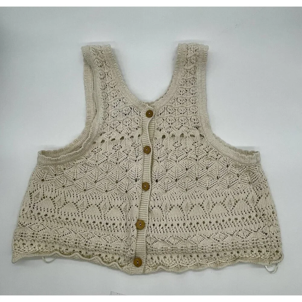 House of‎ Harlow 1960 Revolve Crochet Knit Crop Top L Beige Cotton Boho Hippie